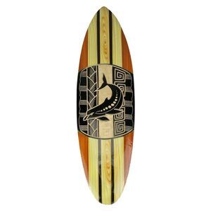 Hand Crafted Wooden Tribal Dolphin Design Surfboard Wall Hanging 20 Inches Brown
